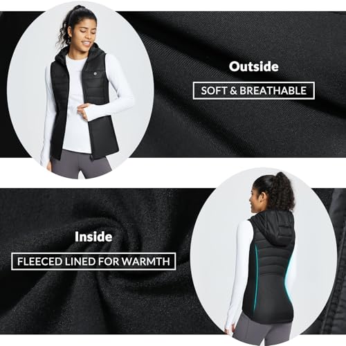 Baleaf Puffer Vest Women Running Vests Sleeveless Fall Winter Hooded Slim Fit Lightweight Hybrid Water Resistant Down Jacket Black M thumb #2