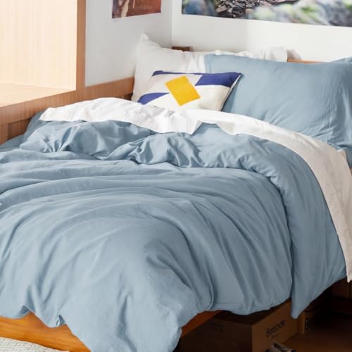 Image of Bedsure Prewashed Twin Duvet Cover, Cotton-Like Bedding Set, Light Blue | Ultra Soft, Relaxed Texture, Twin XL Breathable Comfort, Hidden Zipper, 8 Corner Ties, Easy Care, OEKO-TEX, Year-Round Use
