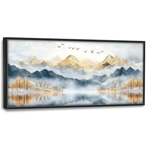 Mountain Large Wall Art for Living Room Framed, Lake Oversized Wall Decor Pictures, Nature Scenery Canvas Print Painting, Aesthetic Artwork Bedroom Office Home Decor 60"x30"
