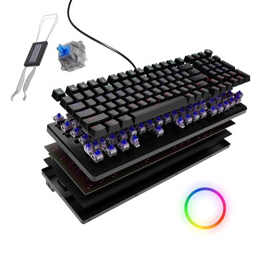 Image of Kreo Hive Wired Full Size RGB Backlight Gaming Mechanical Keyboard, Customizable RGB, Mechanical Switches,5-Pin Hot Swap, NKRO, Metal Volume Knob, All Black Keycaps (All Black, Blue Switch)