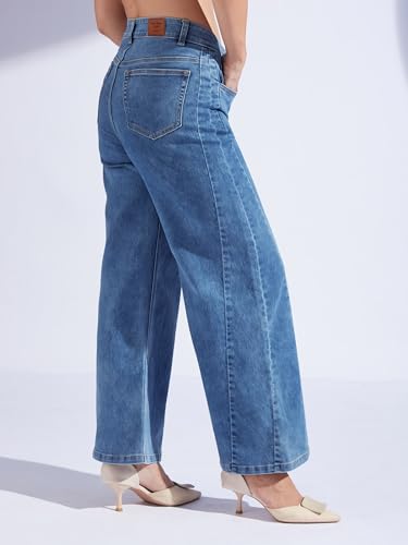 Image of Miss Chase Women's Wide-Leg High-Rise Regular-Length Stretchable Shaping Denim Jeans