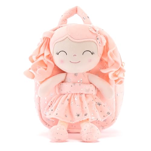 Image of Gloveleya Kids Backpack Toddler Girl Gift Plush Curly Hair Doll Backpack - Light Coral Pink 9''