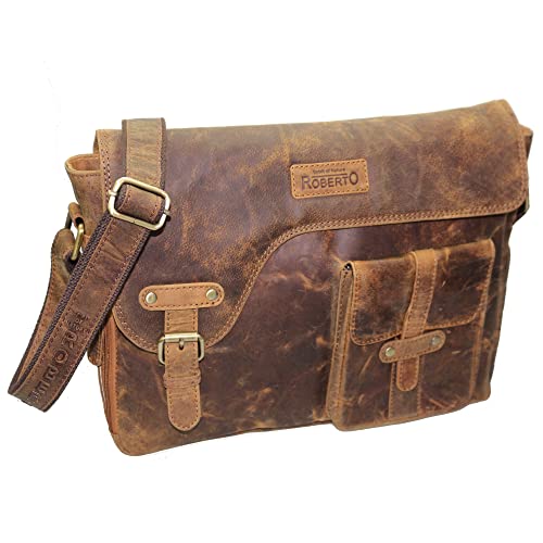 flevado große Naturgelassene Leder Aktentasche Lehrertasche Studitasche Vintage (braun)