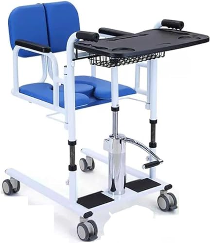 Silla elevadora de pacientes para el hogar, asiento dividido de 180°, altura y ancho ajustables, silla de ruedas portátil multifuncional con respaldo y orinal, ideal para asistencia a personas mayores