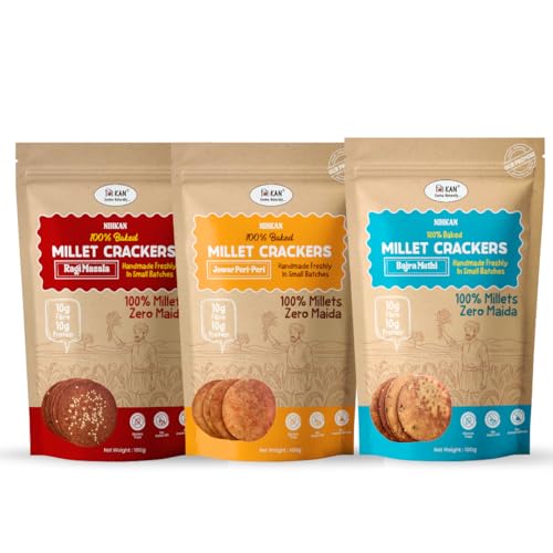 Image of NIHKAN Healthy Snacks Crackers - Zero Maida | 100% Millets | Gluten free Crisps | No Preservatives (Combo of 3 - Ragi, Jowar, Bajra)