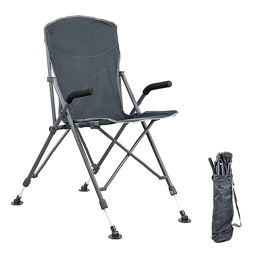 Portal Campingstuhl Faltbar 120KG Hohe Rückenlehne Klappbar Angelstuhl mit Höhenverstellbare Stuhlbeine Harten Armlehnen Verstellbare Stuhlfüße Klappstuhl Camping Tragbar für Camping Picknick…