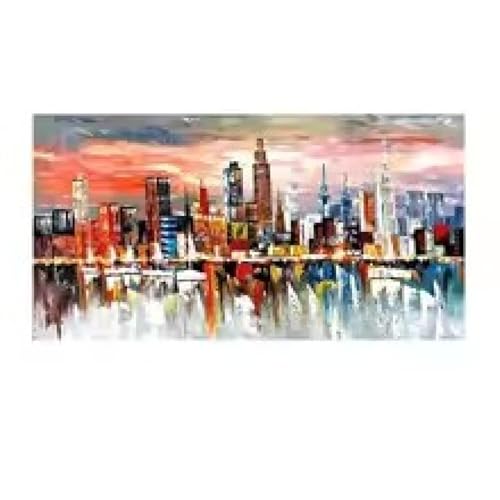 Peinture à l'huile paysage urbain abstrait pour habiller un mur vide de salon