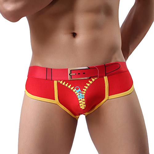 Preisvergleich Produktbild LABIUO Herren Weichem Reißverschluss Unterwäsche Bulge Pouch rutschfest Unterhose Atmungsaktive Baumwolle Slips(Rot,Mittel)