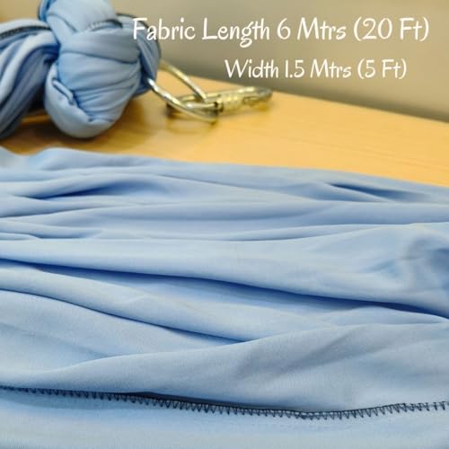 Image of Streetup India Lycra Fabric Aerial Swing /Yoga Hammock With 20 Feet Long Fabric With Carabiner and Ring (Light Sky Blue)