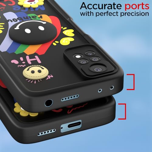 Image of Pikkme Back Cover for Redmi Note 11 Pro /Redmi Note 11 Pro Plus 5G | Soft Silicone| Cute Rainbow Smile & 3D Cartoon Flower Design | Shockproof Raised Camera Protection Bumper Case (Black)