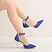Imagen de Jamron Mujer Elegante Puntiagudo Zapatos Stilettos de Pulsera Encaje Floral Perlas Zapatos de Novia Azul SN0703212-2 EU37
