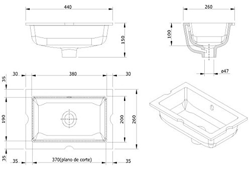 Lavabo Bajo Encimera Unisan de Porcelana Blanca Agres !! Mini !! de 440x260x150mm. Compatible con Muebles de baño con Fondo reducido de Unos 40cm.