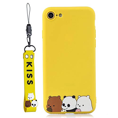 Jorisa Coque pour iPhone 7/iPhone 8,Jaune Liquide Silicone Souple Anti-Rayures Ultra Mince Coque Dessin Animé Mignon Animal Motif Étui avec Dragonne Slim Fine Flexible TPU Bumper Housse,Trois Ours Cover