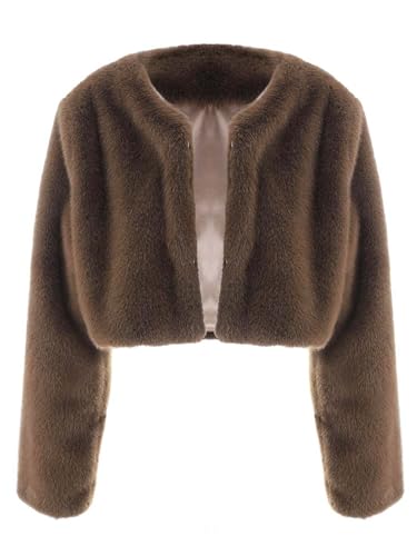 JAKAWIN Women's Short Faux Fur Jacket Brown Shaggy Coat Jackets2