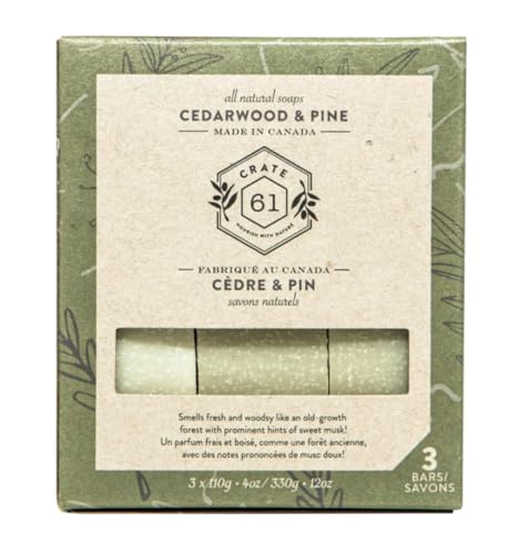 Crate 61, Handmade Vegan Natural Bar Soap Cold Pressed For Face And Body, With Premium Essential Oils, Eucalyptus & Peppermint For Men And Women 3 Pack (Cedarwood Pine)