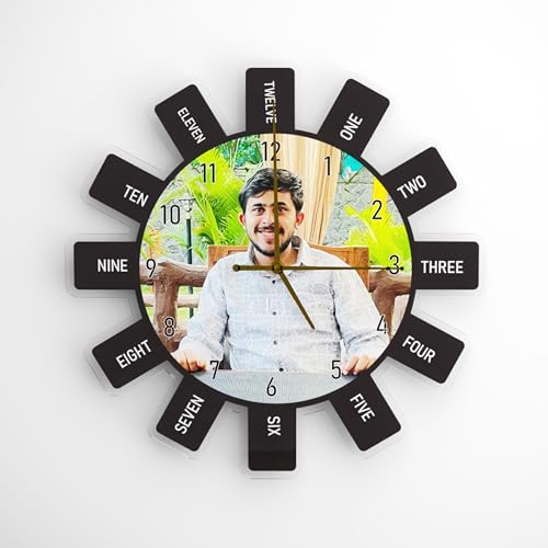 Image of SAVRI Personalized Acrylic Wall Clock (12x12 Inches) - Custom Photo & Number Design - Modern Home /Office Decor | Ideal Gift for Father's Day, Birthday, Anniversary, Retirement & Special Occasions
