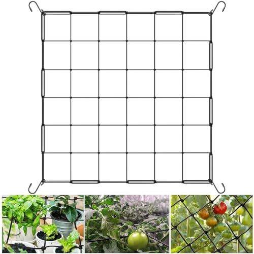 Red de Cultivo para Plantas Trepadoras 60 x 60cm - Enrejado de Jardín Elástico Negro con 4 Ganchos, Red de Cultivo Elástica para Tomates/Pepinos/Inrto