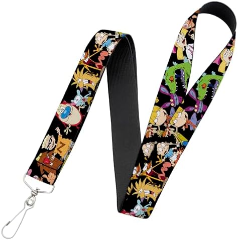 Nickelodeon Lanyard, Nick 90s Character Poses Black, Elastic