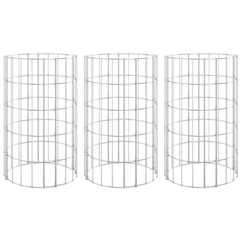 vidaXL 3× Lit Surélevé à Gabion Circulaire Panier de Gabion Jardinière de Jardin Bac Plantes Terrasse Extérieur Acier Galvanisé Ø30x150 cm