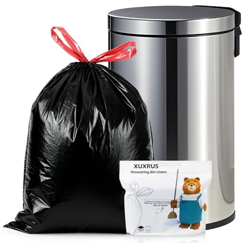 XUXRUS Schwarz Müllbeutel 20L mit Zugband Kleine Mülltüten Reißfest Abfallbeutel für Bad,60 Stück Müllsäcke