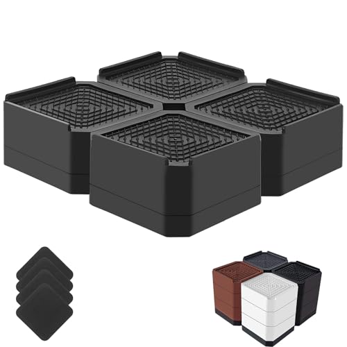 Bed Risers Heavy Duty, Adjustable Furniture Riser Blocks Lift 1.5, 3, 4.3 inches for Couch Table Desk Sofa Chair Legs, Refrigerator, Washing Machine - Support up to 4000 lbs (Black 4 Pack, 1.5 inch)