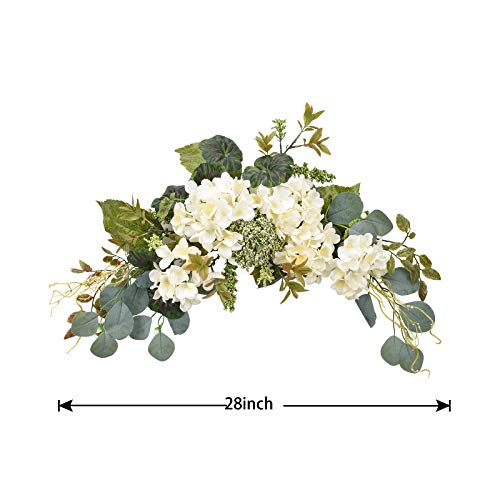 I-Guru Artificial Swag Hydrangea Flower 28 Inch, White Spring Decorative Swags With Green Leaves For Home Room Front Door Wedding Arch Garden Party Tabletop Wall Decor #TOP1
