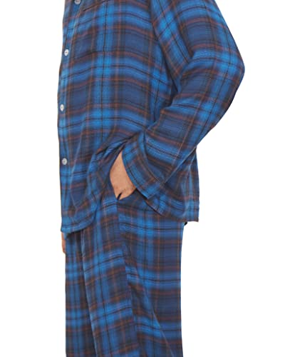Image of Men's Rayon Twill Check | Long Sleeve Shirt with Elastic Pyjama Set | Comfortable Fit Night Suit | Lounge Wear Sleepwear Blue