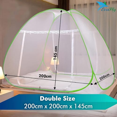 Image of Evafly Mosquito Net for Double Bed | Heart Design (Limited Edition) | King Size Foldable Machardani | Polyester 30GSM Strong Net | PVC Coated Corrosion Resistant Steel Wire - Green