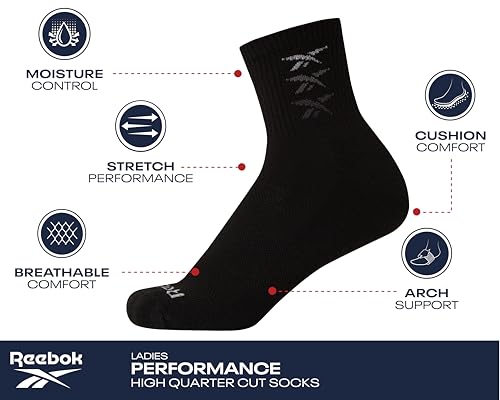 Reebok Womens Crew Socks - 5 Pack Athletic Performance Moisture-Wicking Cushioned Mid Calf Socks for Women (Sizes: 4-10)3