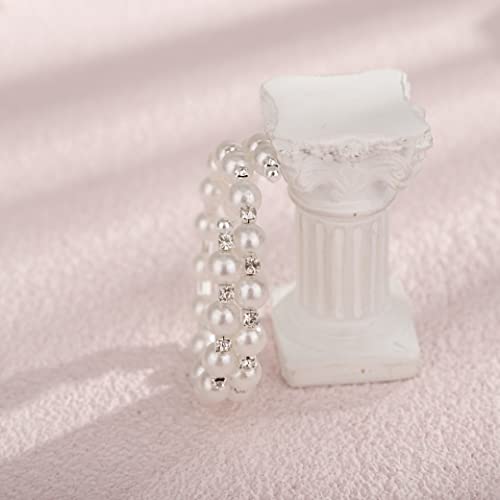 YERTTER Dainty Multi Layer Pearl Rhinestone 1920s Silver Gold Stretch Bangle Bracelet Wedding Sparkly Layered Wrap Cuff Bangle Bracelet Adjustable Pearl Bracelets for Women Brides Girls4