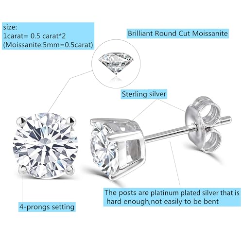 DovEggs Platinum Plated Silver Post 1CTW 5mm Heart Arrows Cut Moissanite Stud Earrings Sterling Silver Push Back for Women4