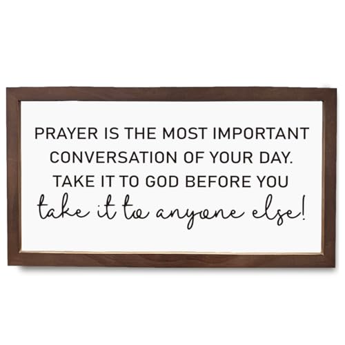 Christian Decor, Prayer Is The Most Important Conversation of Your Day Wood Framed Sign, Bible Verse Wall Art, Christian Gift for Family or Friends, Religious Art Wall Decoration, Home Church Decor