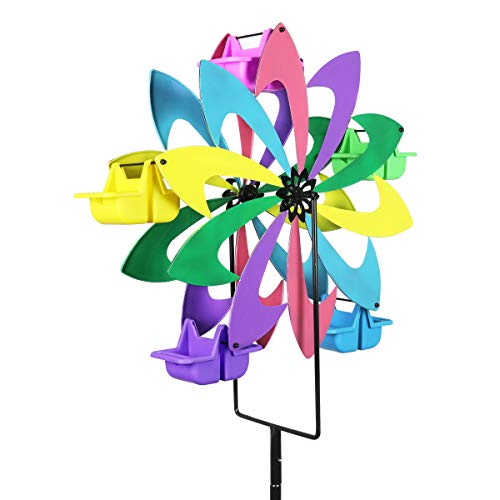 Exhart Spinning Ferris Wheel Bird Feeder Moves w/Weight of up to 12 Birds – 8 feet Tall Giant Metal Bird Feeder w/Multicolor Metal Finish and Feeding Baskets, Bird Feeder Spinner 24in L x 95in H - Thumbnail 2