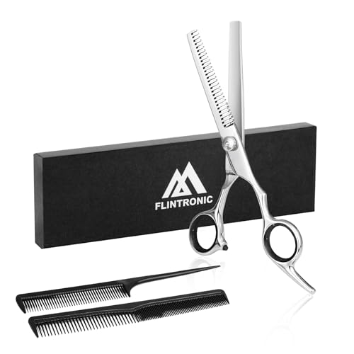Flintronic 3PCS Tijeras Peluquería Profesional, 6.8'' Kit Tijeras Entresacar, Tijeras de Peluquero de Acero Inoxidable para Cortar el Pelo para Mujeres, Hombres y Niños, para Salón, Hogar, Mascota