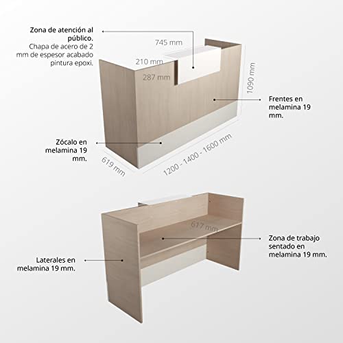 Designtisch für Empfang, Büro, Friseur, Geschäft usw. Schreibtischmöbel für den Empfang in verschiedenen Größen, Farbe Grau+Graphit - Ofiturie (1600 mm)