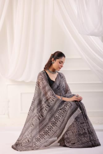 Image of TAMAIRA FASHION Off White Mulmul Pure Cotton Saree For Woman Warli Printed|Office Wear Daily Wear Sarees For Women Without Blouse Piece (Available in 21 Colours)