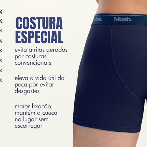 MASH Kit 6 Cueca Boxer Longa Masculina Algodão Cotton Elástico 35MM, 6 Azul Marinho, XXGG