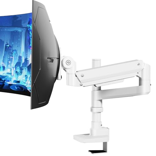Support de Moniteur pour écran Plat et incurvé de 17 à 57 Pouces, Ressort à gaz, Hauteur réglable, inclinable, capacité de Poids 2-20 kg par Bras,VESA 75/100 mm, Blanc