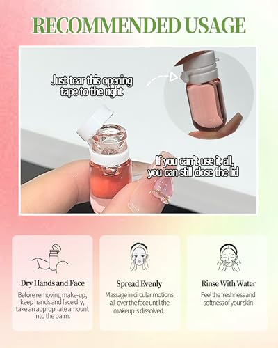 Makeup Remover Oil Portable Kit-7 Pcs Mini Travel Size Bottles Cleansing for Face,Gentle Facial Oil,Portable Skincare,Deep Cleaning without Clogging Pore,Residue-Free,for Oily & Combination skin(Pink) - Thumbnail 5