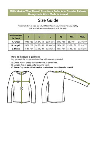 100% Merino Wool Blasket Crew Neck Collar Aran Sweater Pullover Honeycomb Stitch Made in Ireland3