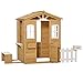 Outsunny Casetta per Bambini in Legno con Finestre, Staccionata, Portavasi e Panca 204x107x140cm Legno Naturale e Bianco