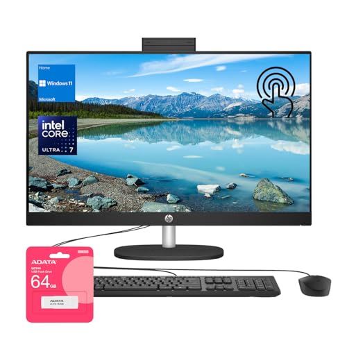 Image of HP 27 inch FHD Touchscreen Intel Ultra 7 AI All-in-One Desktop, 27 inch FHD Touchscreen, Intel Ultra 7 255U, 32GB DDR5 RAM, 2TB SSD, Wired Keyboard & Mouse, Wi-Fi 6, Win11 Home, Bundle with 64GB Flash Drive