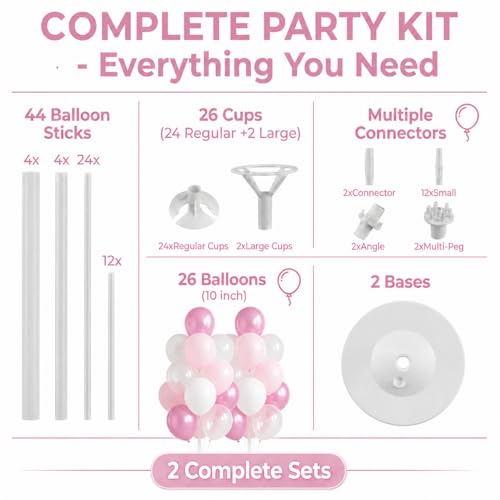 Image of Balloon Column Stand Kit with Clear Pastel Pearl Pink Balloons,Balloon Stand Kit for Floor or Table Backdrop Decoration for Party Wedding Baby Shower Birthday Graduation (Jelly Pink)