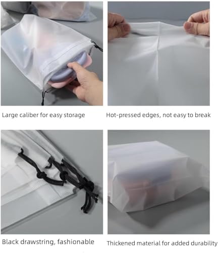100 Pcs Translucent Drawstring Travel Shoe Bags for Travel Plastic Shoes Bag Clear Plastic Drawstring Bags Dust Bags Shoe Bags for Storage Travel Purses(Translucent, 16" x 11.8")4