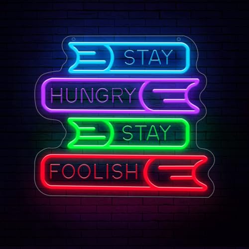 Lumoonosity Stay Hungry, Stay Foolish Book Neon Sign - Read Book Neon Sign for Classroom, Study Room, Dorm Room, Library - Back to School Classroom Light with On/Off Switch for Students, Teachers, Book Lovers