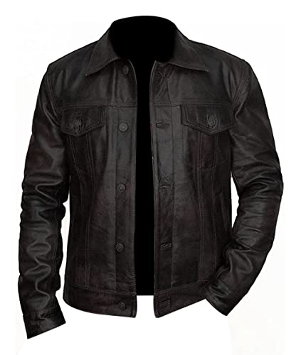 期間限定A LEATHER【NEW】TRUCKER JACKET 50 ovy Leather Trucker Jacket – Blackout Edition| I Bishop & Bishop