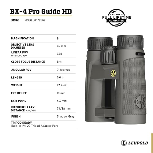 Image of Leupold BX-4 Pro Guide HD Binoculars, 8x42mm, Shadow Gray (172662)