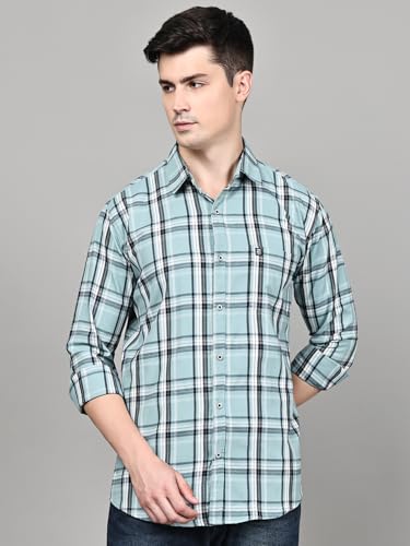 Image of Majestic Man Stylish Slim Fit Cotton Spread Collar Checked Casual Shirt for Men