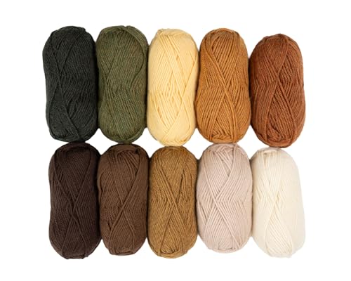 Image of Knit Picks Wool of the Andes Assorted 100% Wool Yarn Pack for Knitting | 10 skeins (500g total) of soft worsted weight crocheting yarn in Woodsy color, good for felting.