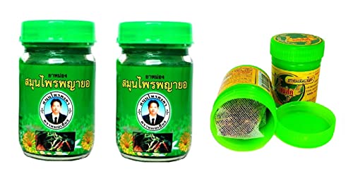 50 g de baume de massage thaï Phayayor Green Balm pur végétal + inhalateur de miel koo Herbal provenant d'herbes thaïlandaises et d'huiles essentielles Cover